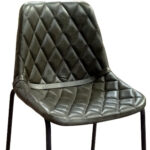 27 Inch Green and Black Leather Iron Counter Height Bar Stool