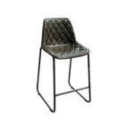 27 Inch Green and Black Leather Iron Counter Height Bar Stool