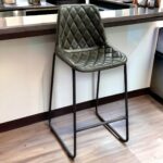 27 Inch Green and Black Leather Iron Counter Height Bar Stool