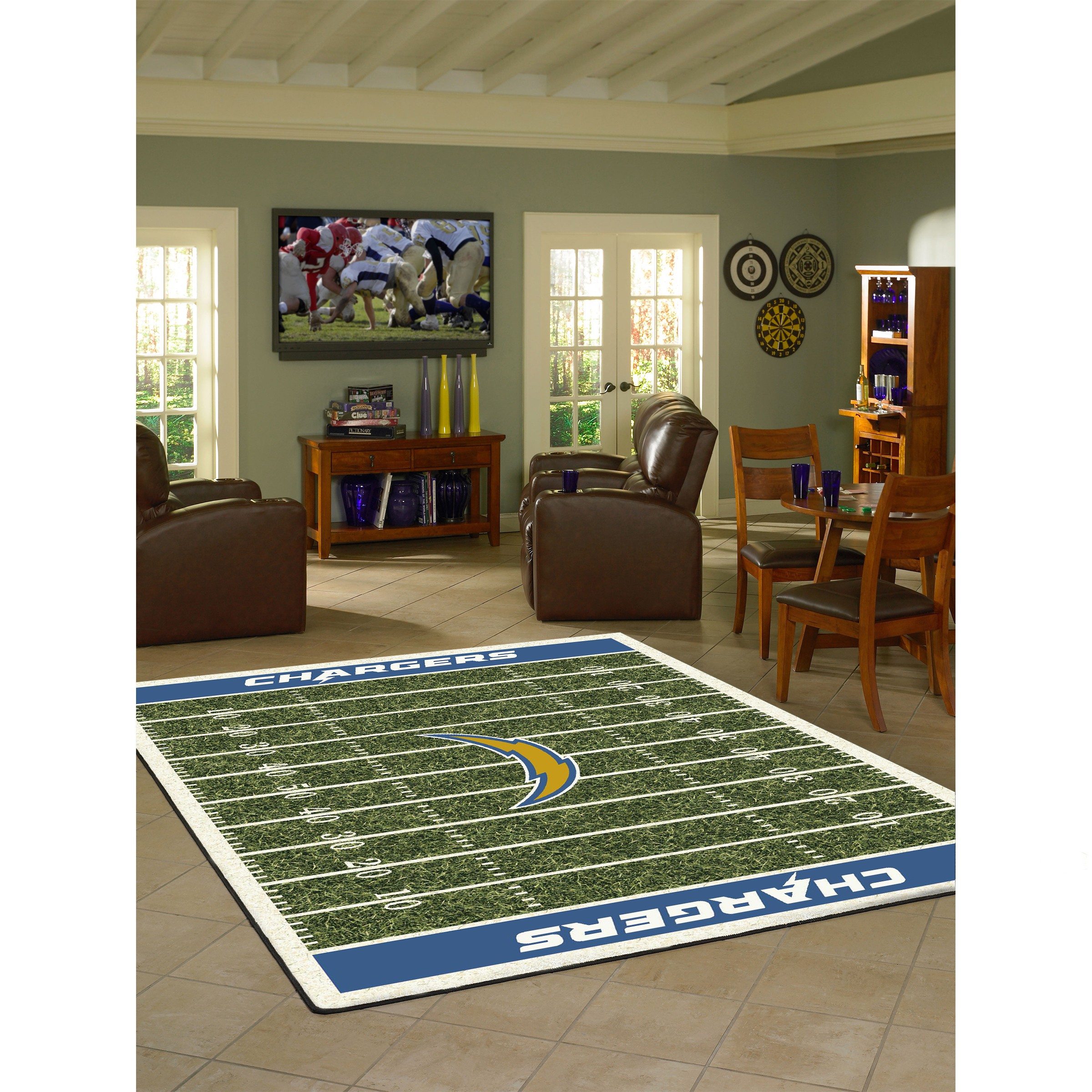 los angeles chargers 8x11 homefield football field premium nylon rug
