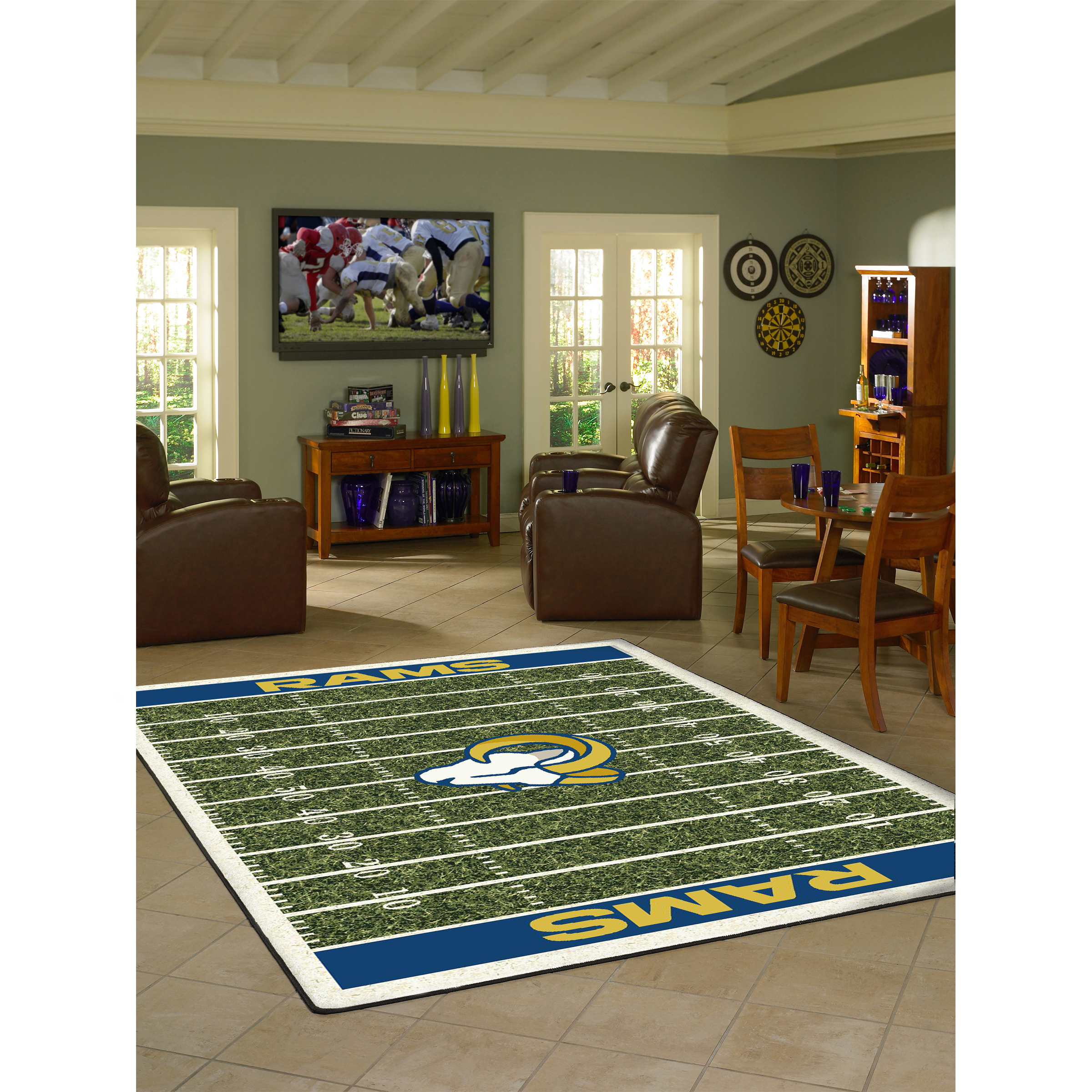 los angeles rams 8x11 football field premium nylon rug
