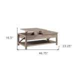 47-Inch Sandy Brown Lift Top Coffee Table With Storage