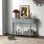 52 Inch Blue Vintage Console Table with Drawers and Shelf 8 52 Inch Blue Vintage Console Table with Drawers and Shelf