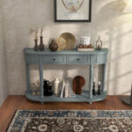 52 Inch Blue Vintage Console Table with Drawers and Shelf 9 52 Inch Blue Vintage Console Table with Drawers and Shelf