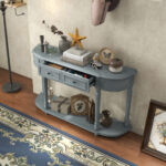 52 Inch Blue Vintage Console Table with Drawers and Shelf 13 52 Inch Blue Vintage Console Table with Drawers and Shelf