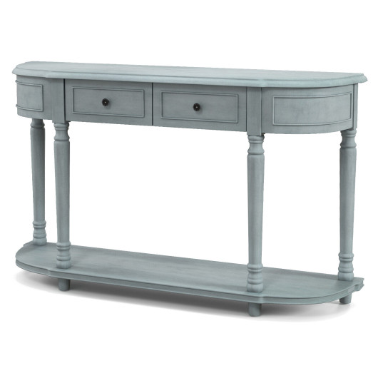 52 Inch Blue Vintage Console Table with Drawers and Shelf - Image 7