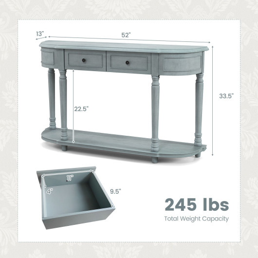 52 Inch Blue Vintage Console Table with Drawers and Shelf - Image 5