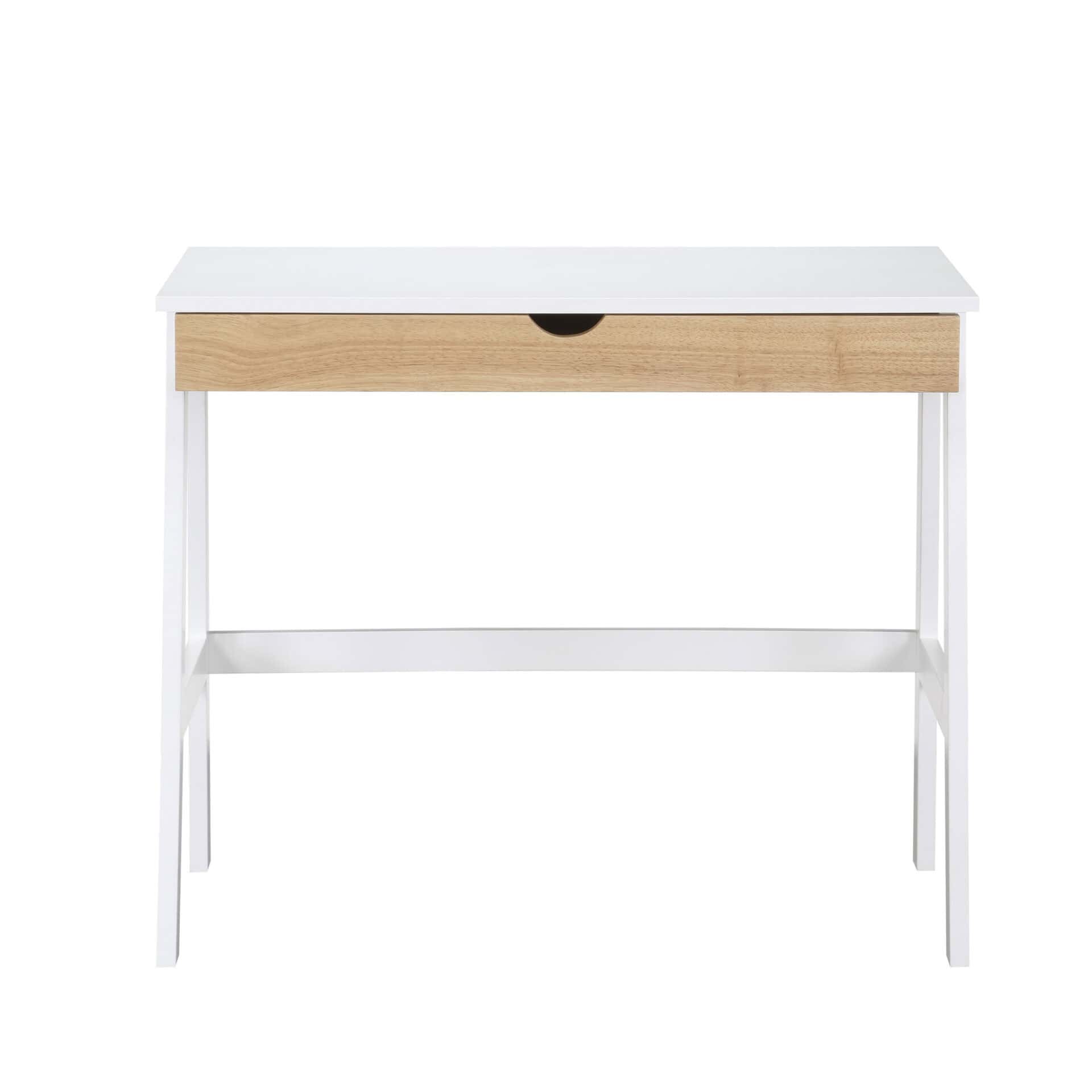 Two Tone White and Natural Writing Desk with Single Drawer 2 Two Tone White and Natural Writing Desk with Single Drawer - Image 2