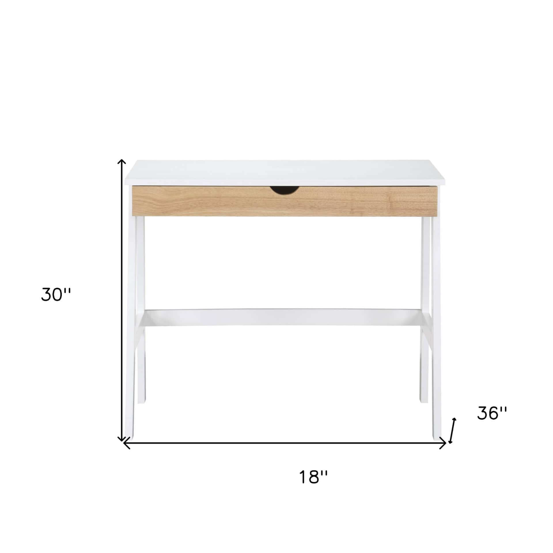Two Tone White and Natural Writing Desk with Single Drawer 5 Two Tone White and Natural Writing Desk with Single Drawer - Image 5