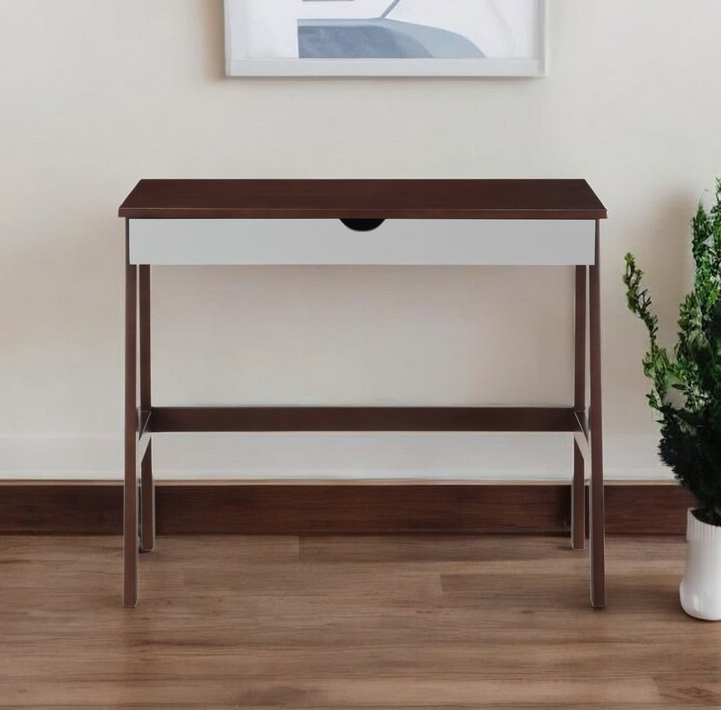Two-Tone Brown and White Writing Desk with Drawer 1 Two-Tone Brown and White Writing Desk with Drawer