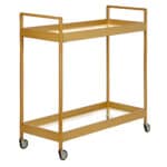 Industrial Brass Steel Glass Rolling Bar Cart With Wheels