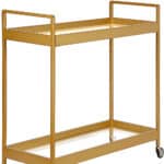 Industrial Brass Steel Glass Rolling Bar Cart With Wheels