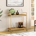 Industrial Brass Steel Glass Rolling Bar Cart With Wheels