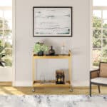 Industrial Brass Steel Glass Rolling Bar Cart With Wheels