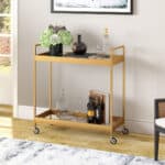 Industrial Brass Steel Glass Rolling Bar Cart With Wheels