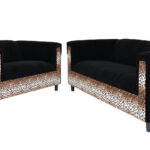 Leopard and Black Velvet Sofa and Loveseat Seating Set