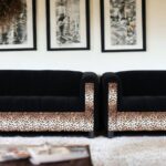 Leopard and Black Velvet Sofa and Loveseat Seating Set