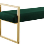 48" Modern Hunter Green Velvet Bench with Gold Base 17 48" Modern Hunter Green Velvet Bench with Gold Base