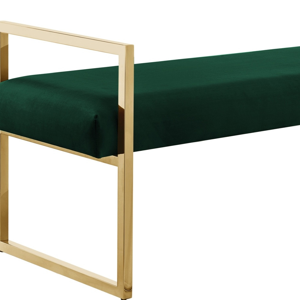 48" Modern Hunter Green Velvet Bench with Gold Base 8 48" Modern Hunter Green Velvet Bench with Gold Base - Image 8