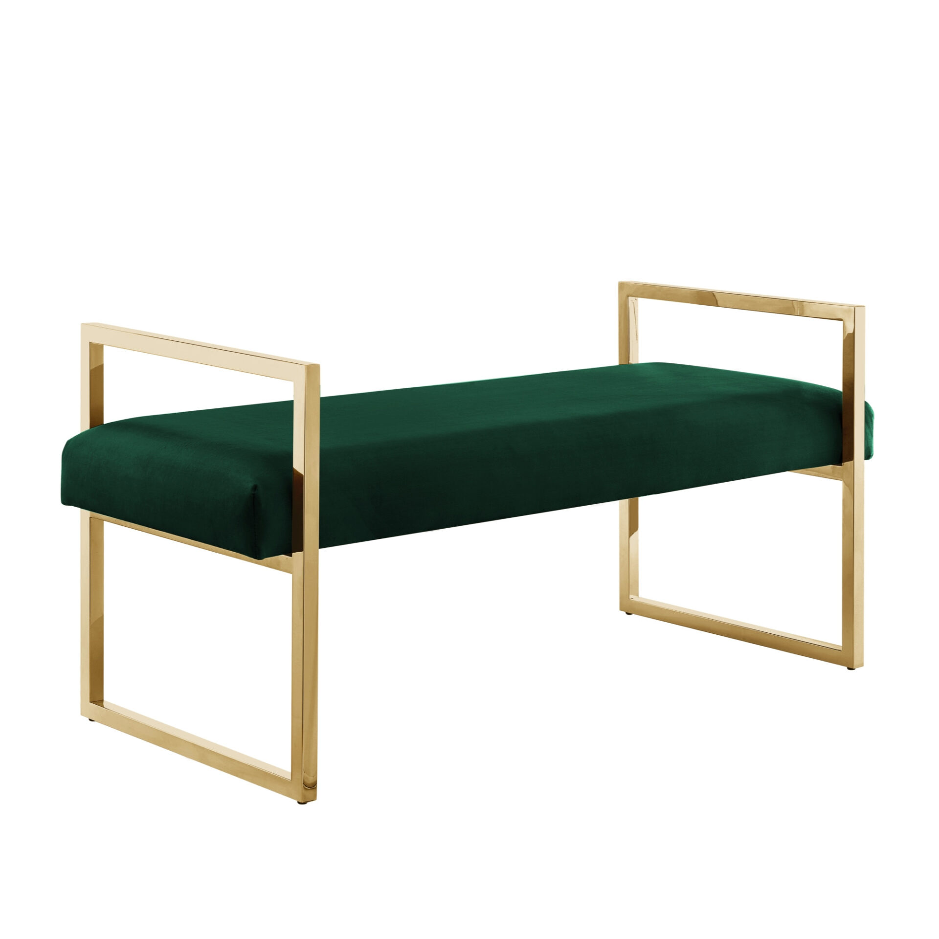 48" Modern Hunter Green Velvet Bench with Gold Base 5 48" Modern Hunter Green Velvet Bench with Gold Base - Image 5