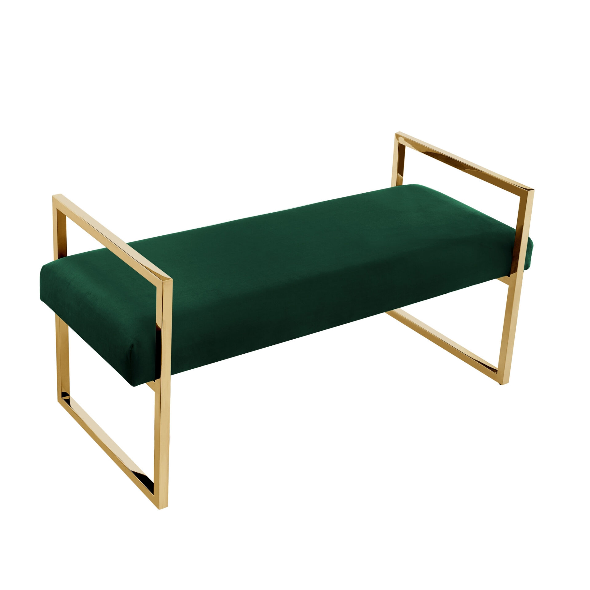 48" Modern Hunter Green Velvet Bench with Gold Base 3 48" Modern Hunter Green Velvet Bench with Gold Base - Image 3