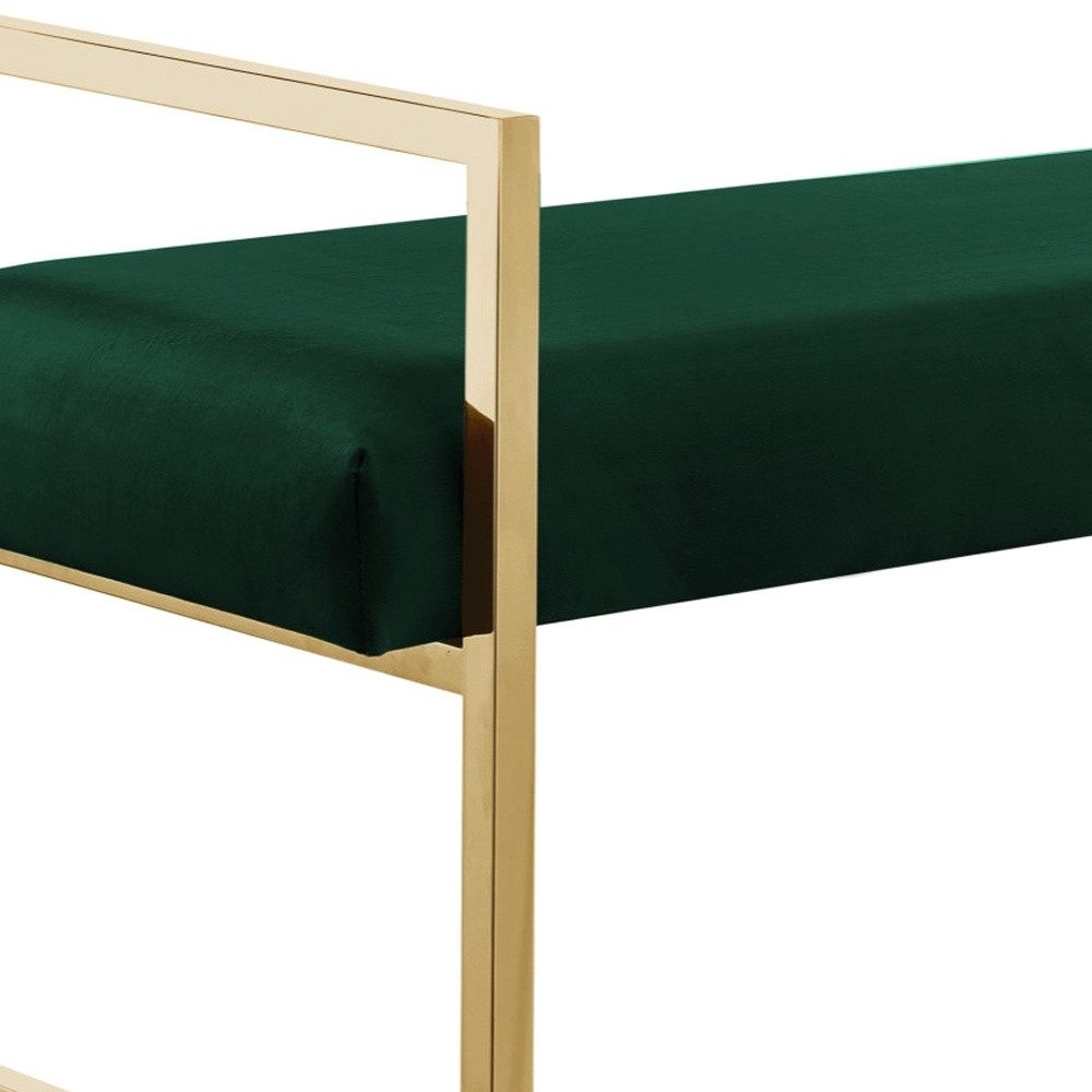 48" Modern Hunter Green Velvet Bench with Gold Base 7 48" Modern Hunter Green Velvet Bench with Gold Base - Image 7
