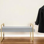 48" Modern Gray and Gold Faux Leather Upholstered Bench 7 48" Modern Gray and Gold Faux Leather Upholstered Bench