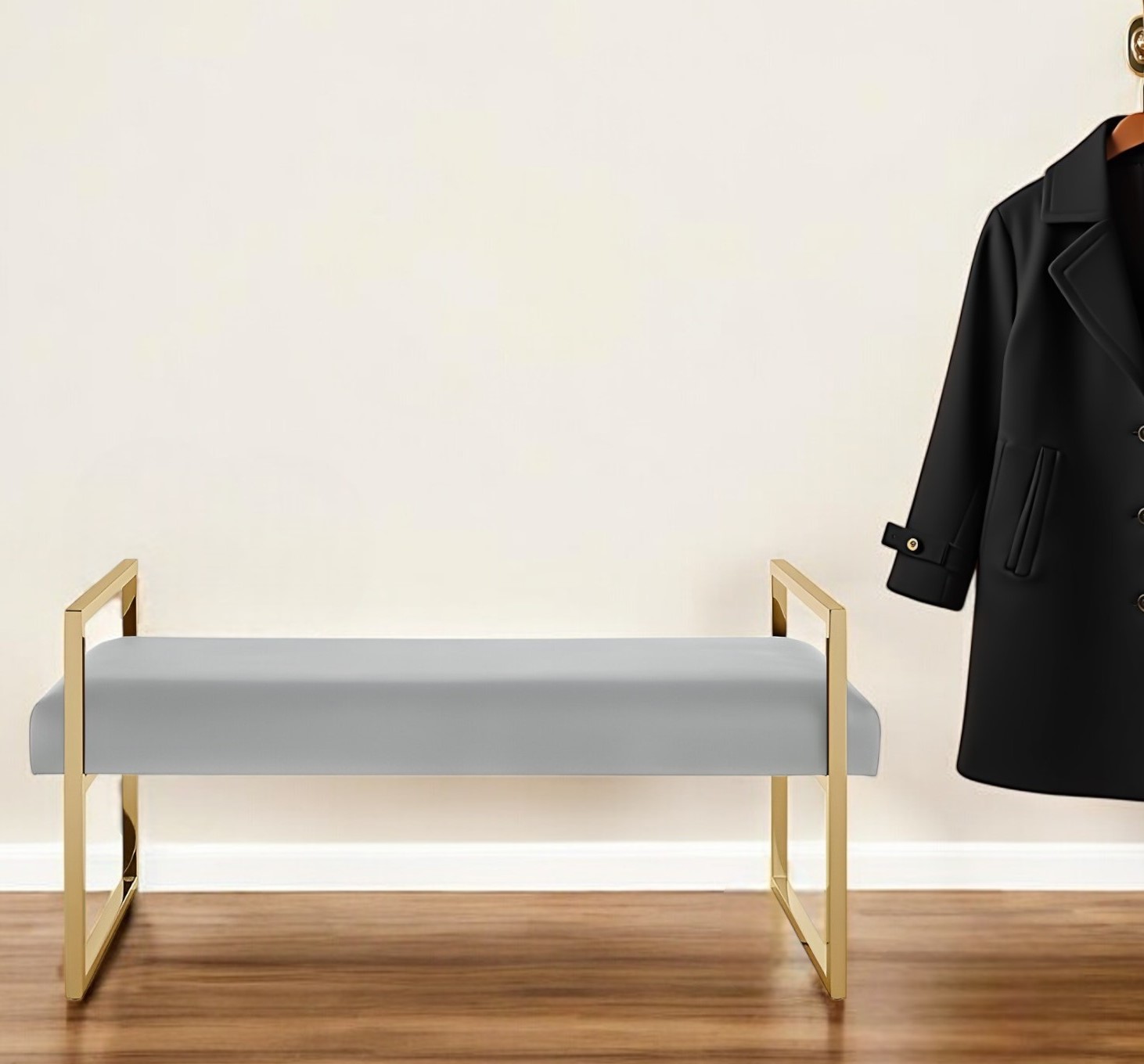 48" Modern Gray and Gold Faux Leather Upholstered Bench 1 48" Modern Gray and Gold Faux Leather Upholstered Bench