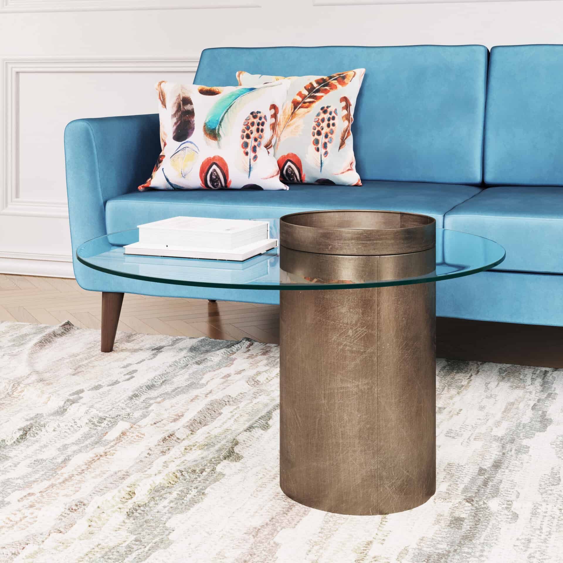 Industrial Round Coffee Table with Tempered Glass and Bronze Finish 1 Industrial Round Coffee Table with Tempered Glass and Bronze Finish