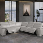 110 Inch Light Gray Italian Leather Power Reclining Sectional With Console