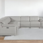110 Inch Light Gray Italian Leather Power Reclining Sectional With Console