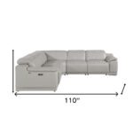 110 Inch Light Gray Italian Leather Power Reclining Sectional With Console