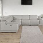 110 Inch Light Gray Italian Leather Power Reclining Sectional With Console