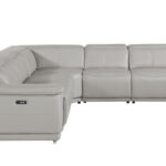 110 Inch Light Gray Italian Leather Power Reclining Sectional With Console