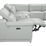 110 Inch Light Gray Italian Leather Power Reclining Sectional With Console