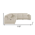110 Inch Beige Italian Leather Power Reclining U Shaped Sectional