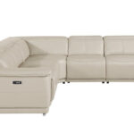 110 Inch Beige Italian Leather Power Reclining U Shaped Sectional