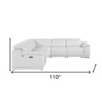 110 Inch White Italian Leather Power Reclining L Shaped Sectional (5 Piece)