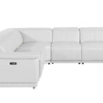 110 Inch White Italian Leather Power Reclining L Shaped Sectional (5 Piece)