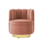 27 Inch Blush Velvet Tufted Swivel Barrel Chair Modern Style