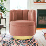 27 Inch Blush Velvet Tufted Swivel Barrel Chair Modern Style