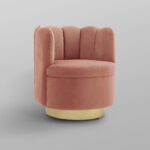 27 Inch Blush Velvet Tufted Swivel Barrel Chair Modern Style