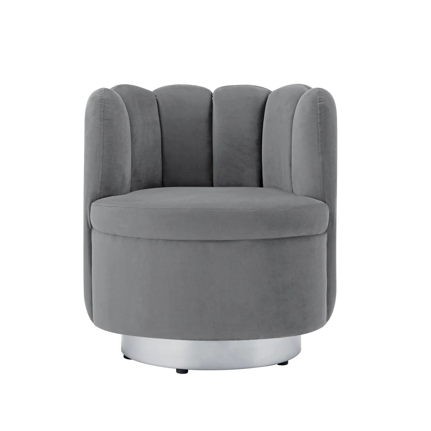 27-Inch Gray Velvet Tufted Swivel Barrel Accent Chair 1 27-Inch Gray Velvet Tufted Swivel Barrel Accent Chair