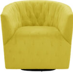 31-Inch Yellow Velvet Tufted Swivel Barrel Accent Chair