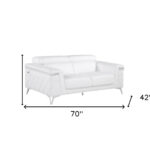 70 Inch White and Silver Top Grain Leather Loveseat