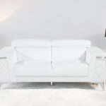 70 Inch White and Silver Top Grain Leather Loveseat