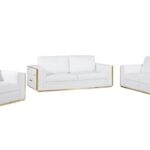 White Top Grain Leather Five Person Modern Sofa Set