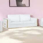 White Top Grain Leather Five Person Modern Sofa Set