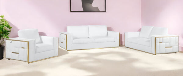 White Top Grain Leather Five Person Modern Sofa Set