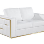 White Top Grain Leather Five Person Modern Sofa Set